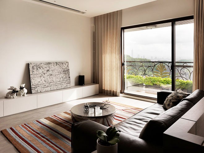 整洁的现代简约风格80平米公寓客厅窗户装修效果图