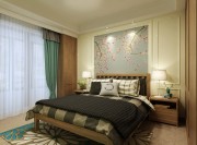 薄荷清香的田园风格80平米三居室卧室窗帘装修效果图
