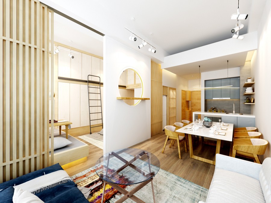 怡然自得的日式风格40平米一居室客厅装修效果图