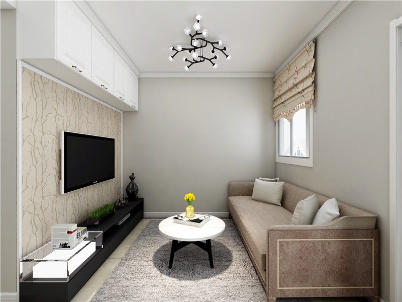 舒适通透的现代简约风格40平米一居室客厅吊顶装修效果图