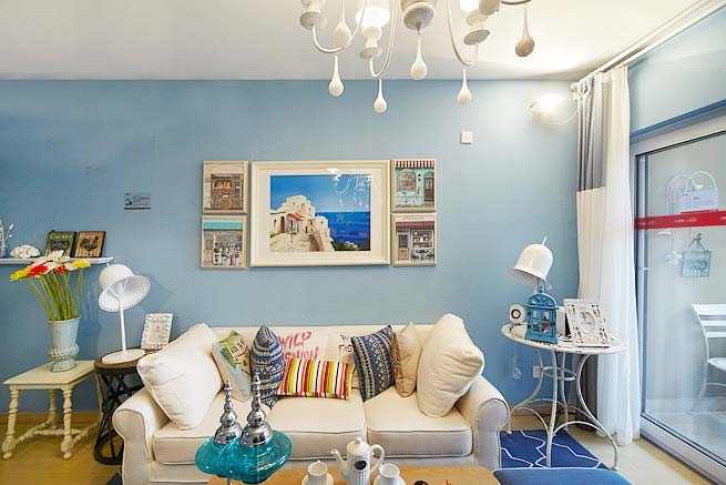 清爽舒适的地中海风格70平米公寓客厅装修效果图