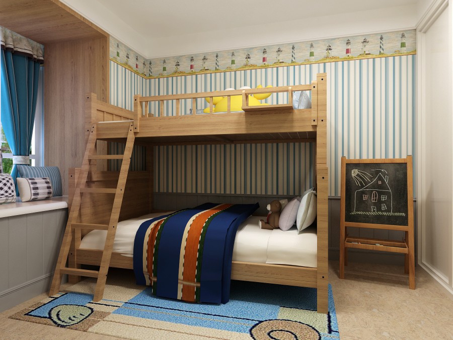 薄荷清香的田园风格80平米三居室卧室装修效果图
