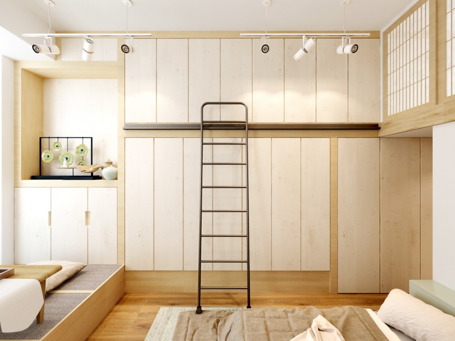 怡然自得的日式风格40平米一居室卧室衣柜装修效果图