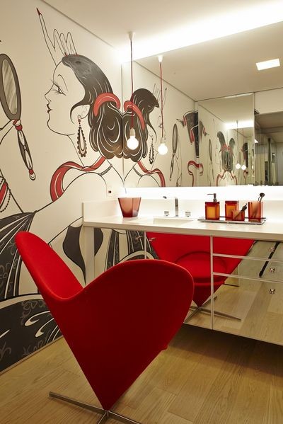 高雅红色新古典风格70平米公寓卫生间装修效果图