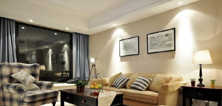 清新舒爽美式风格100平米二居室客厅背景墙装修效果图