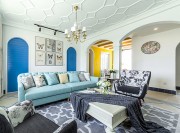 蓝色世界地中海风格130平米四居室客厅背景墙装修效果图