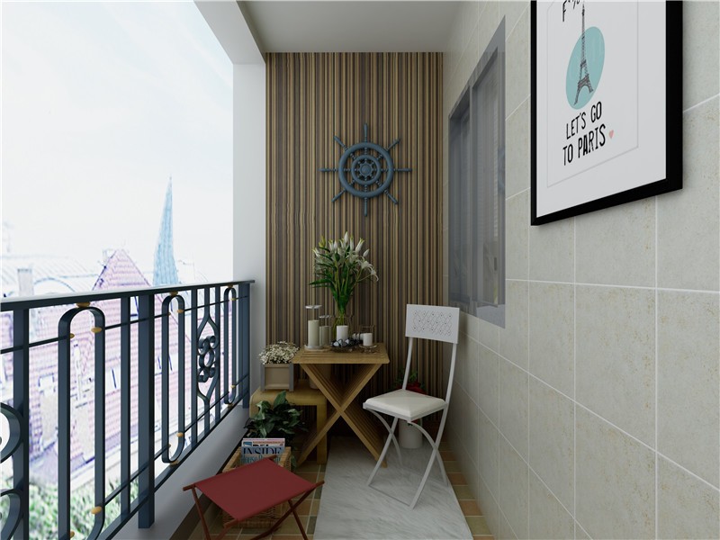 情趣十足的地中海风格110平米三居室阳台装修效果图
