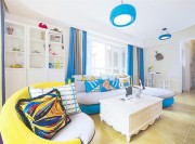 绚烂多彩的地中海风格70平米一居室客厅窗帘装修效果图
