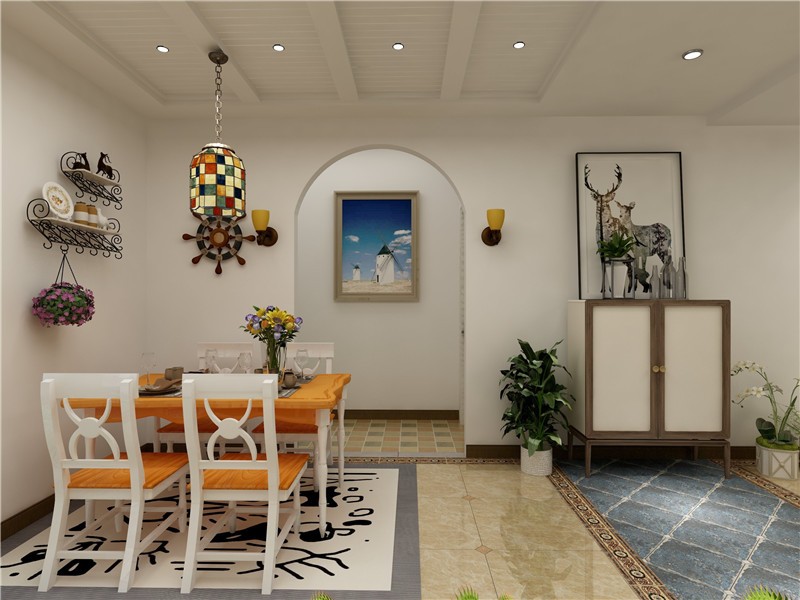 情趣十足的地中海风格110平米三居室餐厅装修效果图