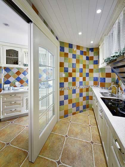 混搭的地中海风格90平米二居室厨房装修效果图