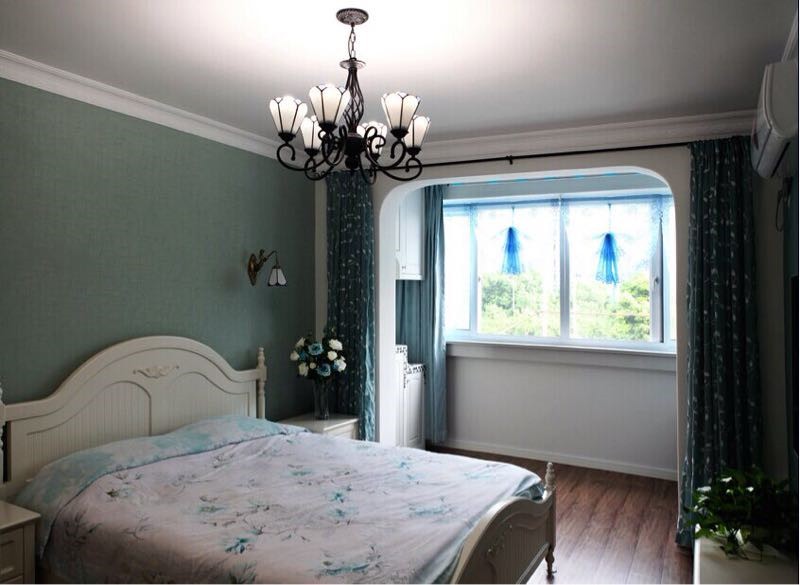 蓝色地中海风格60平米二居室卧室窗户装修效果图