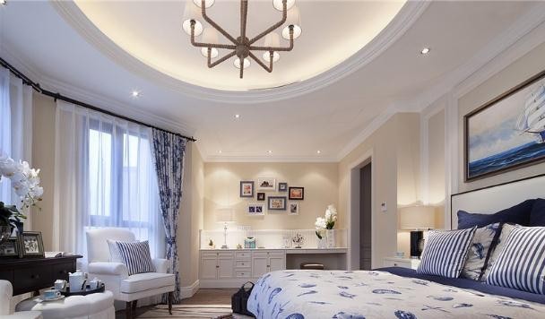 温馨优雅的美式风格70平米一居室卧室吊顶装修效果图