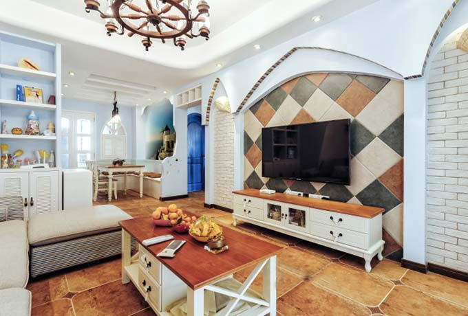 梦幻地中海风格50平米一居室客厅装修效果图