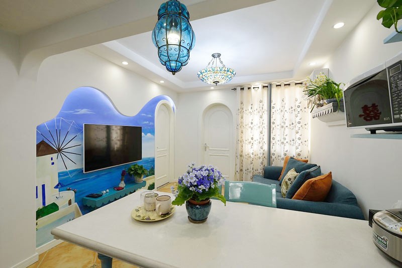 梦中的地中海风格50平米一居室客厅装修效果图