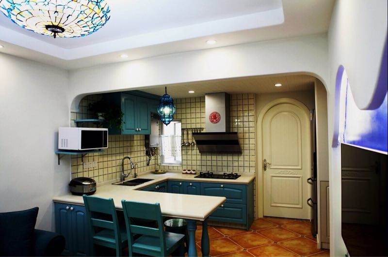 蓝色地中海风格60平米二居室厨房装修效果图