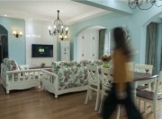 温馨蓝调的地中海风格100平米三居室餐厅装修效果图