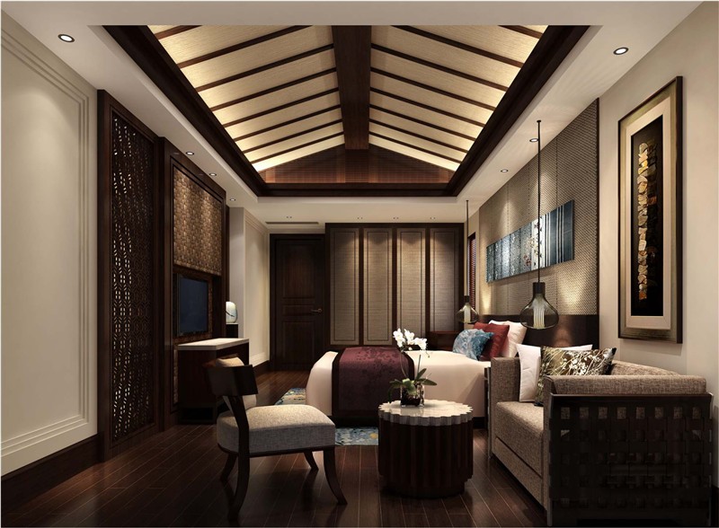 复古的东南亚风格200平米别墅卧室装修效果图
