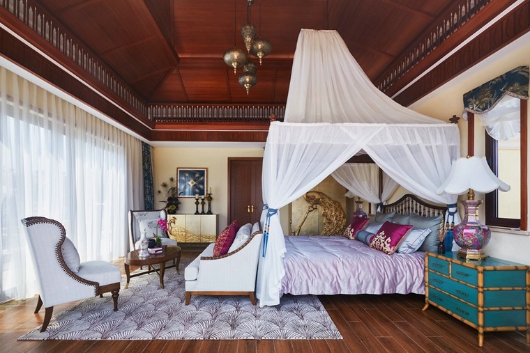 独特的东南亚风格150平米别墅卧室窗帘装修效果图