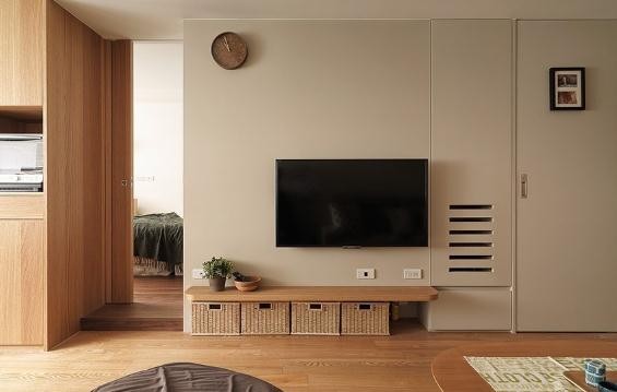 休闲简洁日式风格70平米一居室客厅电视背景墙装修效果图