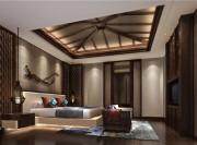 复古的东南亚风格200平米别墅卧室背景墙装修效果图
