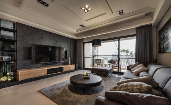 低调美观日式风格120平米四居室客厅电视背景墙装修效果图