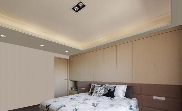米色极简中式风格50平米小户型卧室背景墙装修效果图
