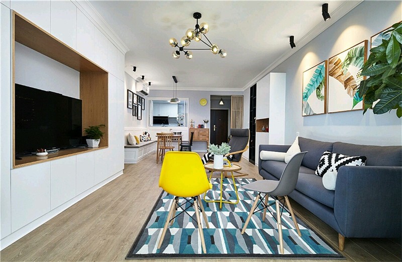 清爽简洁的北欧风格四居室客厅装修效果图
