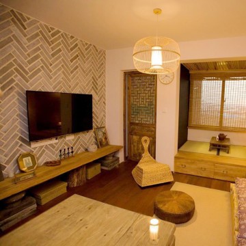 混搭实木中式风格80平米一居室装修效果图