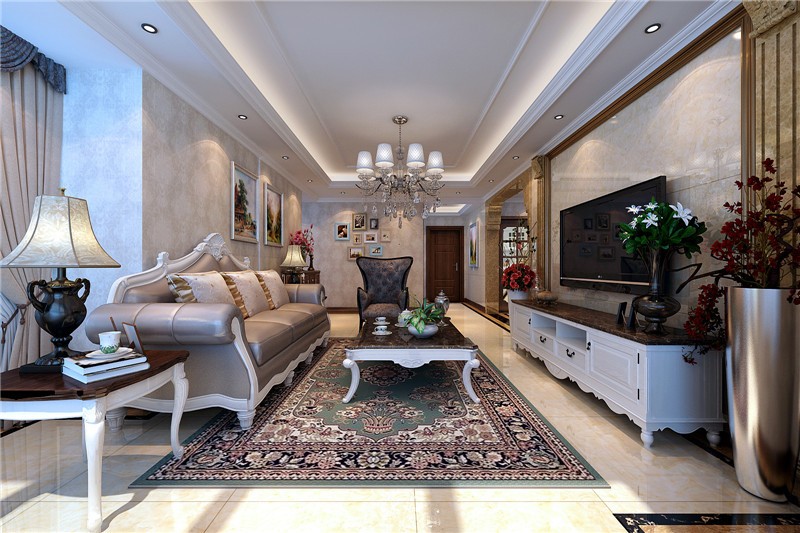豪华温馨的欧式风格四居室客厅装修效果图
