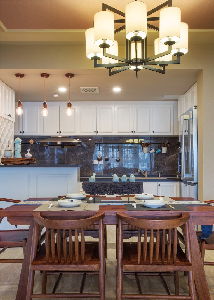 雅致古朴中式风格100平米复式loft厨房背景墙装修效果图