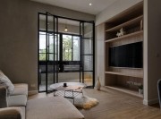 原木元素现代简约风格40平米公寓客厅背景墙装修效果图