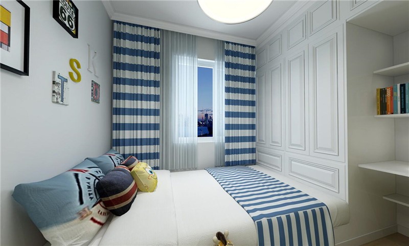 宁静质朴现代80平二居室儿童房窗帘装修效果图