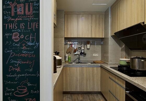 木质怀旧简约风格80平米二居室厨房橱柜装修效果图