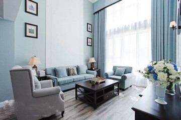 明亮淡蓝欧式风格120平米三居室装修效果图