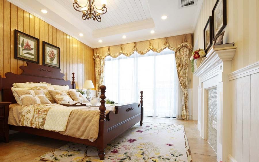 温馨舒适田园风格110平米三居室卧室吊顶装修效果图