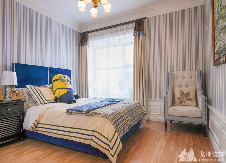 蓝色夏日新古典风格120平米三居室儿童房背景墙装修效果图