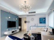 欧式蓝色时尚70平米小户型客厅电视背景墙装修效果图