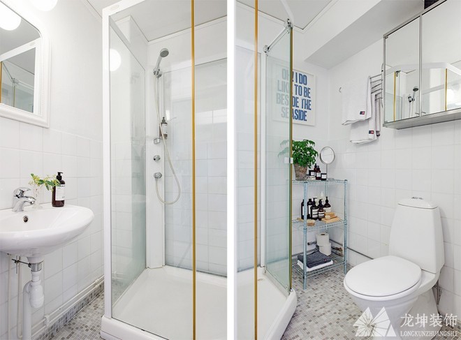 纯白精致北欧风格60平米一居室卫生间浴室柜装修效果图
