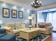 蓝色温馨欧式风格90平米二居室客厅背景墙装修效果图