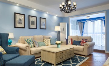 蓝色温馨欧式风格90平米二居室装修效果图
