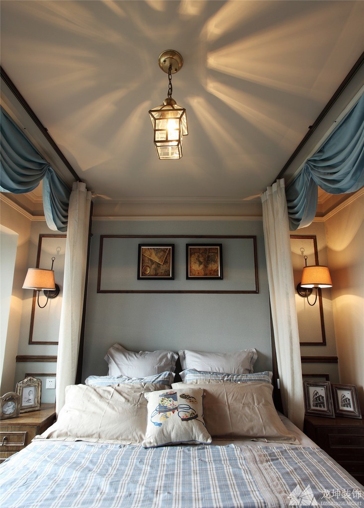 欧式褐色浪漫90平米二居室卧室背景墙装修效果图