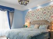 蓝色温馨欧式风格90平米二居室卧室背景墙装修效果图