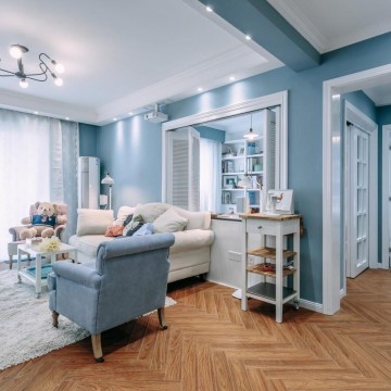 蓝色清爽北欧风格90平米二居室装修效果图