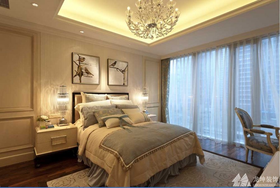 米色现代欧式风格140平米四居室卧室背景墙装修效果图