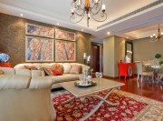 浪漫奢华欧式风格110平米三居室客厅背景墙装修效果图