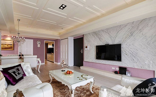 清新浪漫欧式风格100平米三居室客厅电视背景墙装修效果图