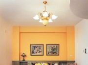 橙色活力欧式风格110平米复式卧室背景墙装修效果图