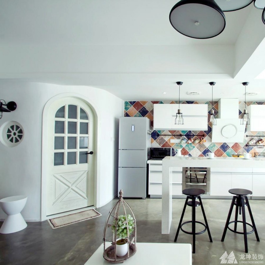 清新休闲北欧风90平米复式厨房橱柜装修效果图