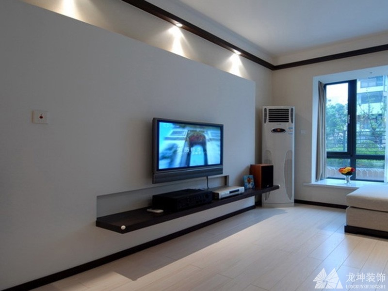 极简中式雅致80平米二居室客厅电视背景墙装修效果图