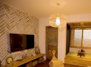 古典昏黄中式风格70平米一居室客厅背景墙装修效果图